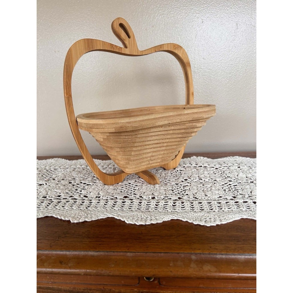 Bonnie & Pop Collapsible Wooden Fruit Bowl, Cutting Board, Trivet, Apple Shaped